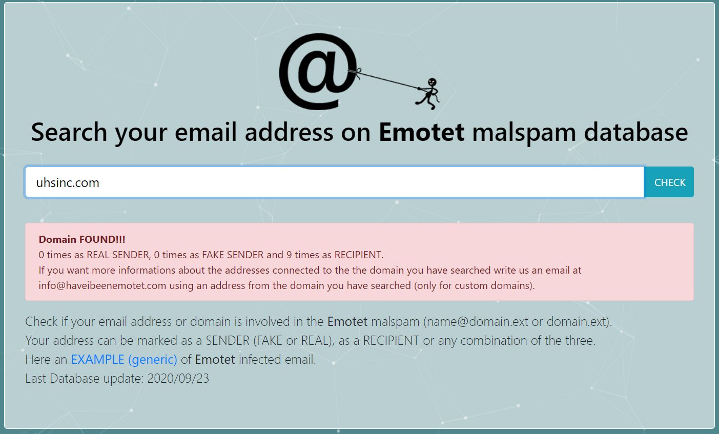 Новый сервис проверяет почтовые адреса на причастность к Emotet