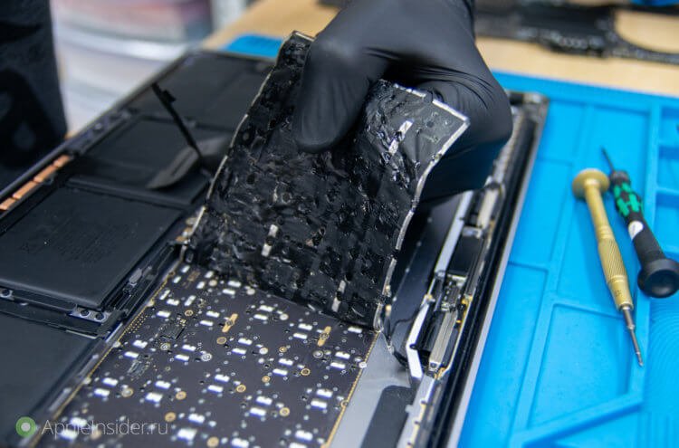 Как выглядит клавиатура MacBook после залития, и что с ней делать