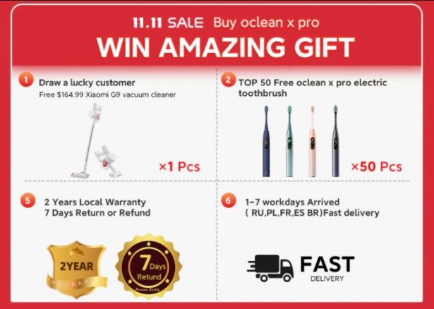 Распродажа 11.11: умная зубная щетка Oclean X Pro со скидкой $25